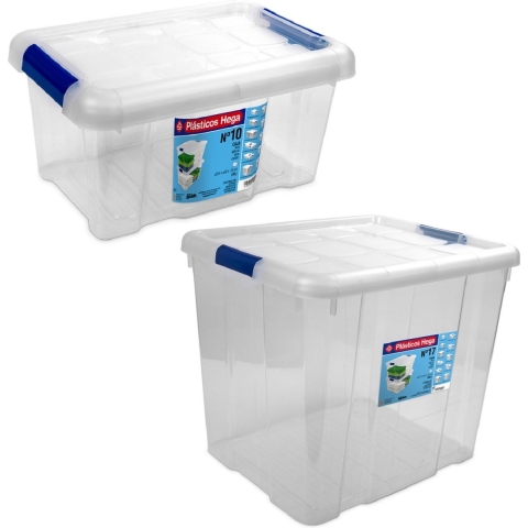 4x Opbergboxen/opbergdozen met deksel 5 en 35 liter kunststof transparant/blauw -