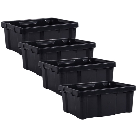 EDA opbergbox/opbergkrat 20 L - 10x - zwart - kunststof - L43 x B34 x H17 cm - stapelbaar/nestbaar -