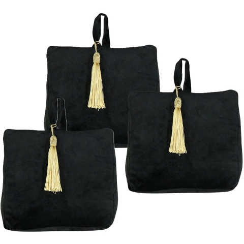 Mars & More Deurstopper - 3x - fluweel - zwart kleurig - 17 x 10 x 18 cm - voor binnen deuren -