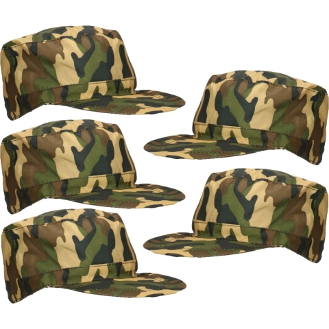 Carnaval verkleed Soldaten hoedje - 5x - camouflage groen - voor volwassenen - Militairen/leger them -