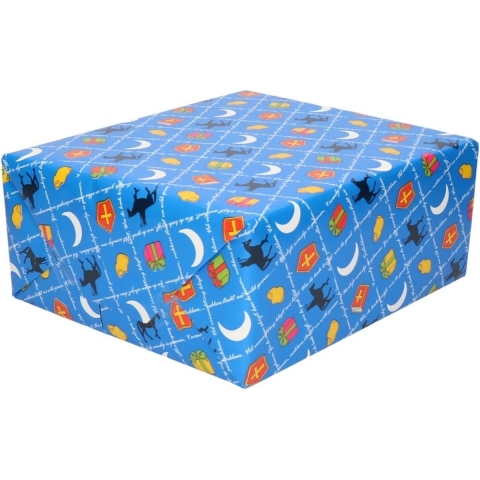 25x Sinterklaas inpakpapier/cadeaupapier print blauw 250 x 70 cm -