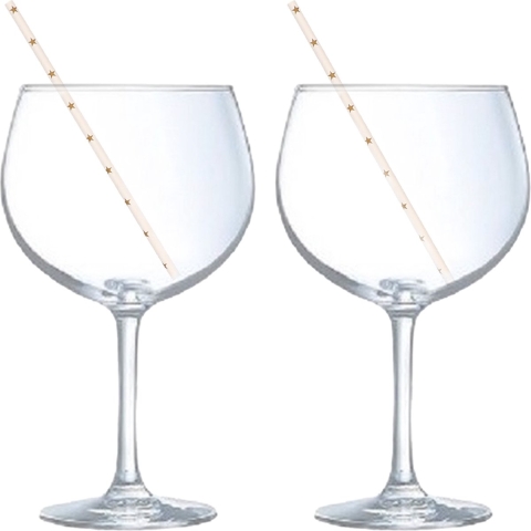 Cocktail set van 6x gin tonic glazen en 100x duurzame rietjes - 700 ml -
