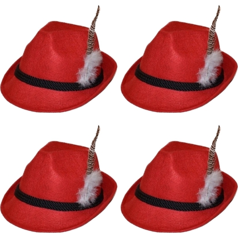 4x stuks rood Tiroler hoedje verkleedaccessoire voor volwassenen -
