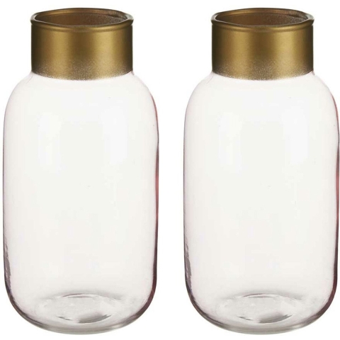 Bloemenvazen 2x stuks - luxe decoratie glas - roze/goud - 12 x 24 cm -