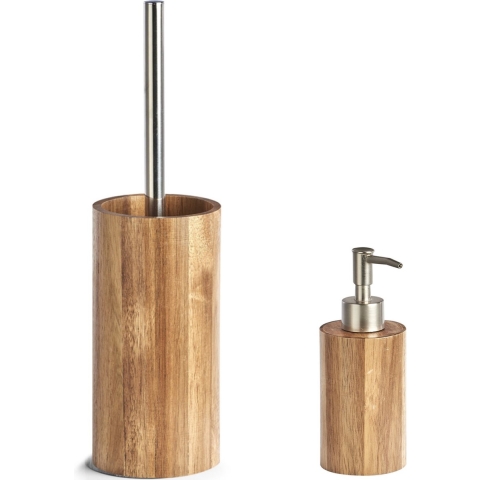 Toiletborstel houder met zeeppompje van acacia hout -