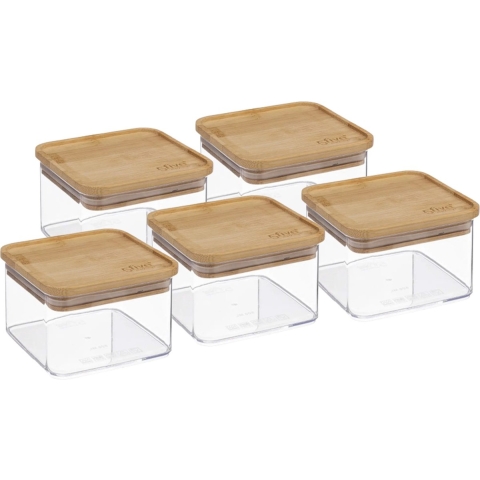 5x stuks voedsel bewaren keuken voorraadpot - kunststof/bamboe - 500 ml -