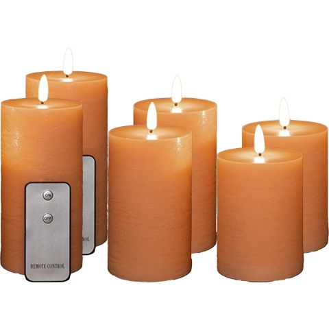 LED Stompkaarsen met afstandsbediening - 6x - perzik oranje - 10/12.5/15 cm -