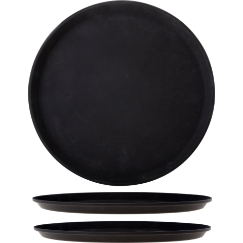 Horeca dienblad antislip - 3x - rond - zwart - kunststof - D35 cm -