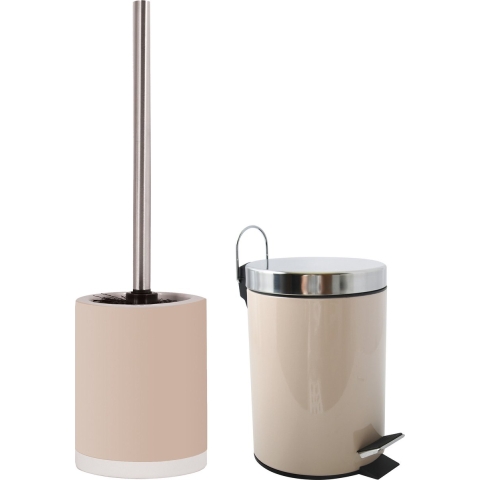 Toiletborstel in houder/pedaalemmer set Napoli - keramiek/metaal - taupe/beige -