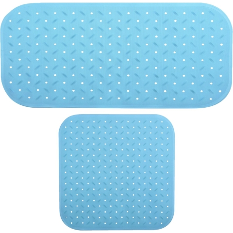 MSV Douche/bad anti-slip matten set badkamer - rubber - 2x stuks - lichtblauw - 2 formaten -
