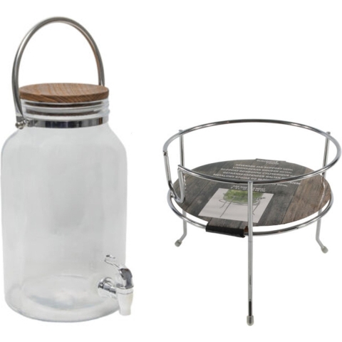 Drankdispenser/limonadedispenser op verhoger - 6L - glas - RVS - 18 x 21 x 31 cm -