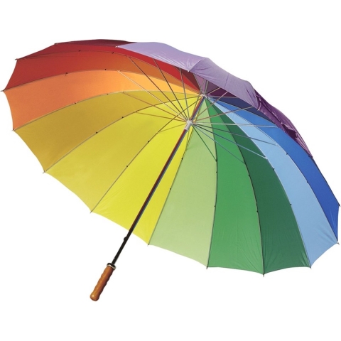 2x Regenboog paraplu met houten handvat 130 cm -