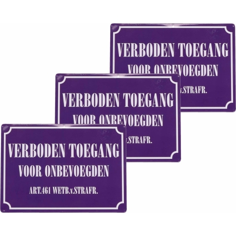 Bordje verboden toegang voor onbevoegden - 5x - 21 x 15 cm - metaal - waakbord -