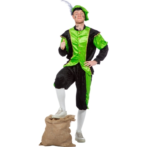 Pietenpak roetveeg Piet - groen/zwart - pieten verkleed kostuum 3-delig - unisex 58 (2XL/3XL) -