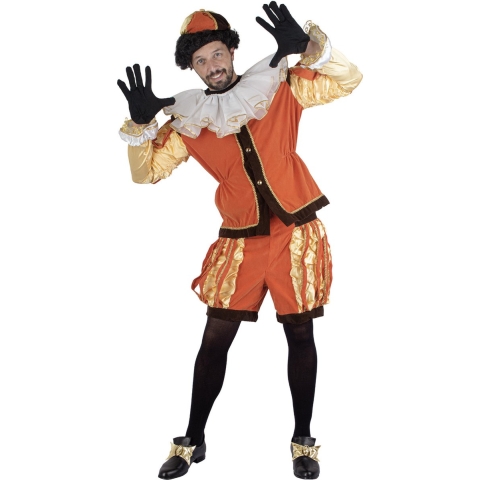 Piet verkleed kostuum luxe 4-delig - oranje - polyester - pietenpak voor volwassenen 48-50 (S/M) -