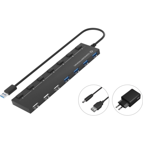 Conceptronic HUBBIES09BP USB 3.2 Gen 1-hub 7 poorten Zwart