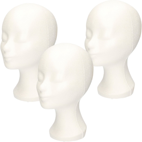 Paspop display etalage hoofd/mannequin - 4x - 30 cm - piepschuim - wit - voor hoeden/pruiken/accesso -
