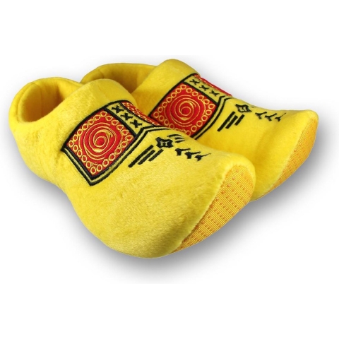 Pluche klompen/clogs sloffen/pantoffels voor volwassenen - Geel - Klompsloffen - dames/heren 36-37 -
