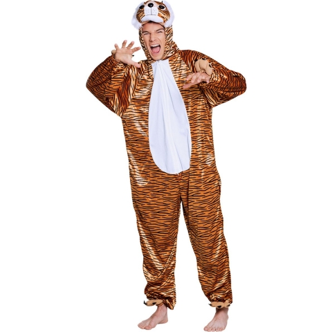 Tijger dierenpak verkleedkleding kostuum - voor kinderen - jumpsuit - met rits 164 -