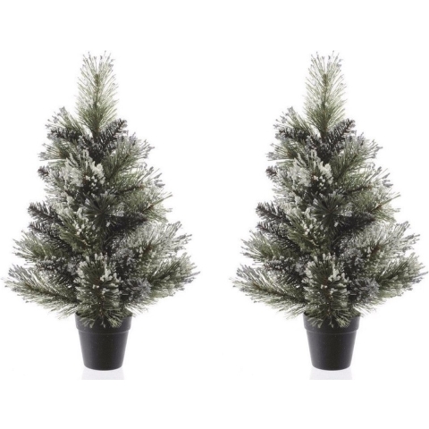 2x Besneeuwde kunst kerstbomen in pot 60 cm -