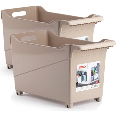 Plasticforte Opbergbox - Set van 4x stuks - bruin - 45 x 24 cm - kunststof - op wieltjes -