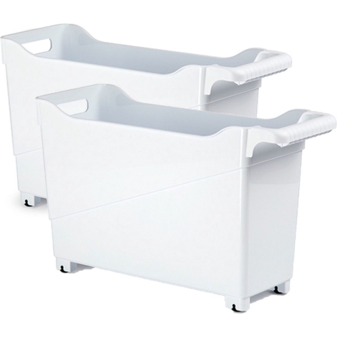 PlasticForte Trolley - Set van 3x stuks - wit - L45 x B17 x H29cm - opberger op wieltjes -