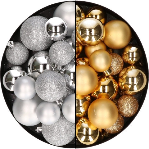 Decoris kerstballen 60x stuks - mix goud/zilver - 4-5-6 cm - kunststof -