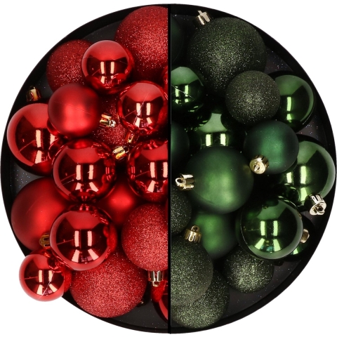 Kerstballen 60x stuks - mix donkergroen/rood - 4-5-6 cm - kunststof -