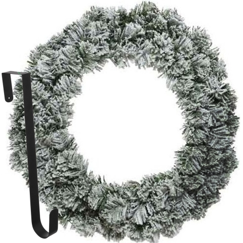 Kerstkrans 60 cm - groen - besneeuwd - met hanger/ophanghaak - kerstversiering -