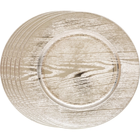 Diner/kerstdiner onderborden - 8x st - hout look - goud - kunststof - D33 x H2 cm- rond -