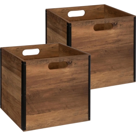 Set van 2x stuks opbergmand/kastmand 29 liter donker bruin van hout 31 x 31 x 31 cm -