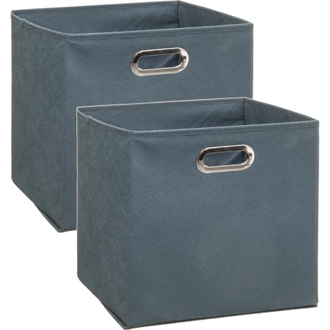 Set van 4x stuks opbergmand/kastmand 29 liter grijsblauw linnen 31 x 31 x 31 cm -