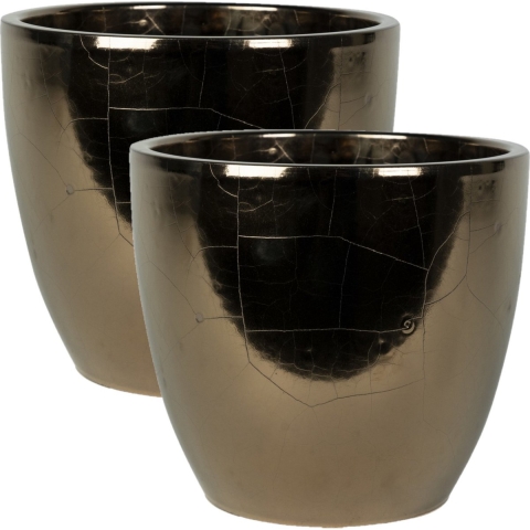 2x stuks plantenpot/bloempot in een strakke Scandinavische look goud Dia 20 cm en Hoogte 19 cm -