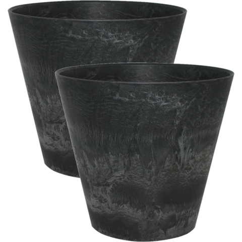 Ter Steege Bloempot - 2x stuks - zwart - natuursteen look - D32 x H29 cm - bloempot -
