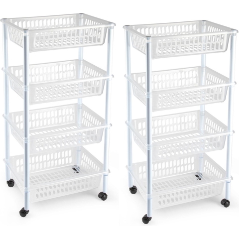 2x stuks opberger/organiser trolley/roltafel met 4 manden 85 cm transparant -