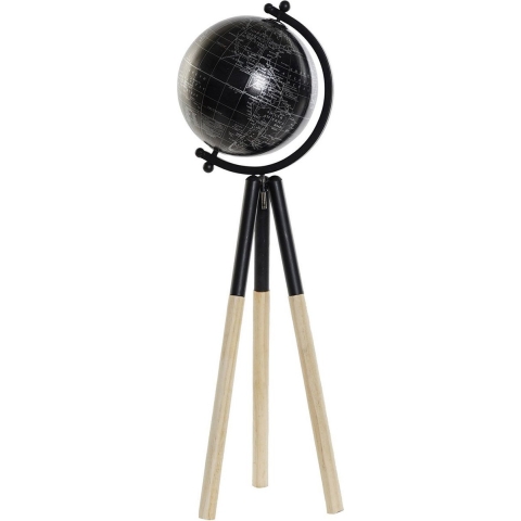 Decoratie wereldbol/globe zwart metaal op houten voet 18 x 60 cm -