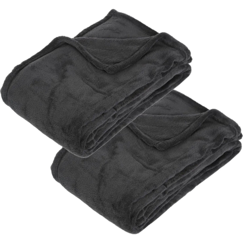 Fleece deken of plaid harig - 2x - antraciet - 130 x 180 cm - polyester - Bankdeken - Fleece plaid -