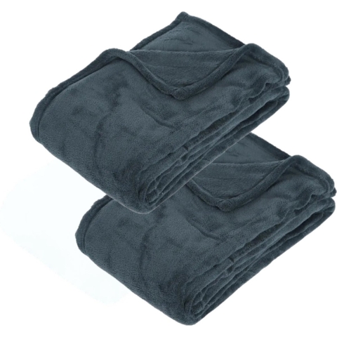 Fleece deken of plaid harig - 2x - donkergrijs - 130 x 180 cm - polyester - Bankdeken - Fleece plaid -
