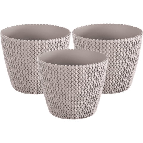 Prosperplast Bloempot/plantenpot Splofy - 3x - taupe - voor buiten - D26 x H23 cm - kunststof -