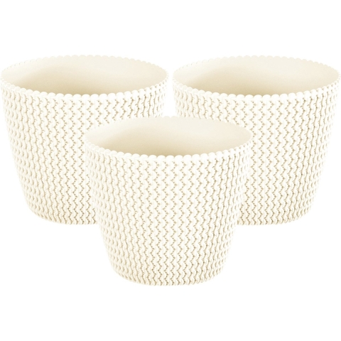 Set van 3x stuks plantenpotten/bloempotten kunststof dia 26 cm en hoogte 22 cm creme wit -