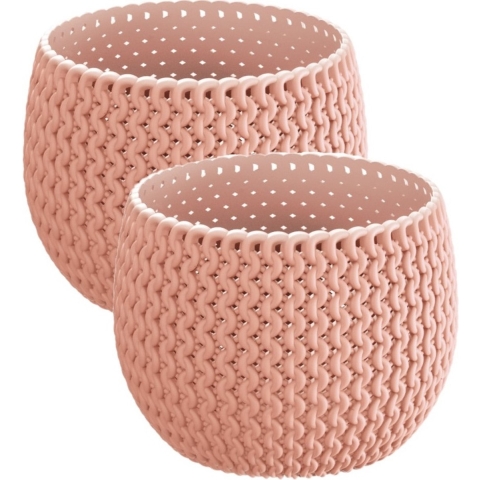 Set van 2x stuks plantenpotten/bloempotten kunststof dia 24 cm en hoogte 16 cm zalm roze -