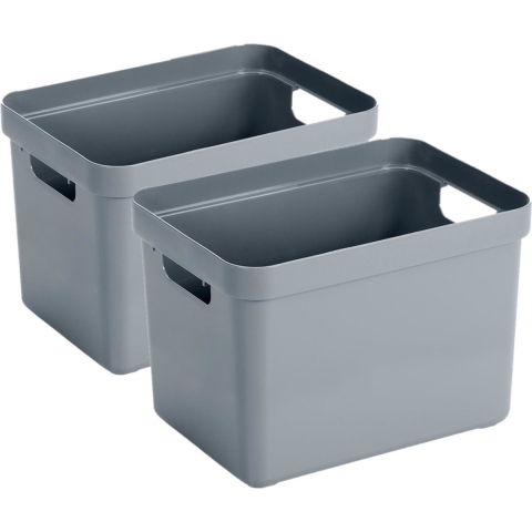 4x stuks blauwgrijze opbergboxen/opbergmanden 18 liter kunststof -