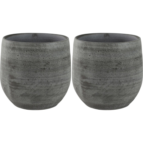 2x stuks plantenpotten/bloempotten in een strakke Modern design look mystic grijs Dia 22 cm en Hoogt -