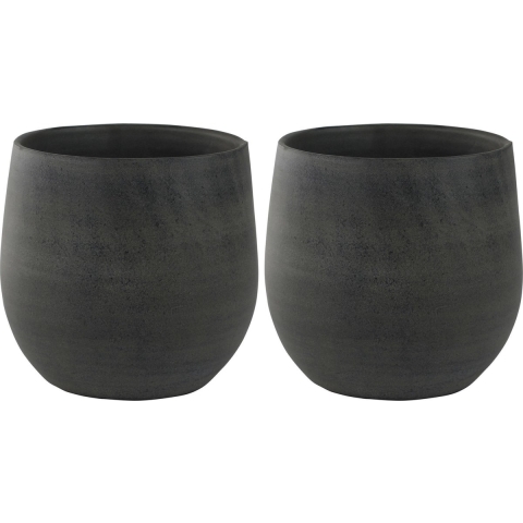 2x stuks plantenpotten/bloempotten in een strakke Modern design look grafiet Dia 22 cm en Hoogte 20 -