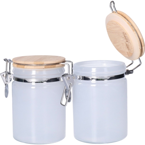 4x stuks voorraadbussen/voorraadpotten 0,75L glas wit met bamboe deksel en beugelsluiting -