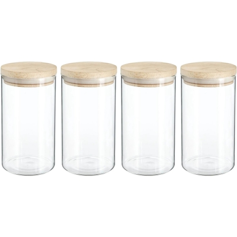 4x stuks voorraadbussen/voorraadpotten 1L glas met houten deksel -