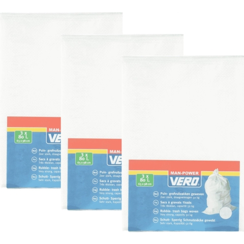 15x Puin/grofvuil afvalzakken 65 x 98 cm 80 liter geweven wit -
