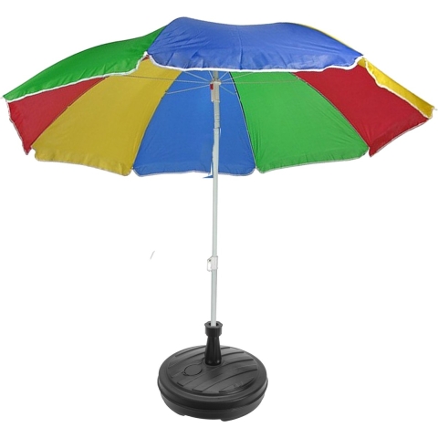 Regenboog gekleurde tuin/strand parasol 180 cm met antraciet voet van 42 cm -
