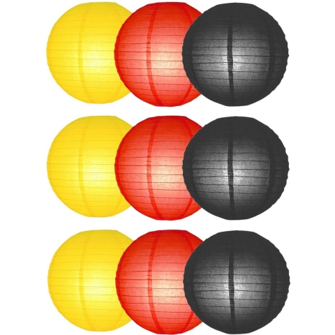 Set van 9x stuks gekleurde Belgie kleuren lampionnen dia 25 cm voor tuinfeest -