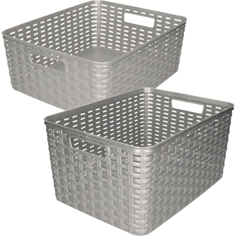 Set van 5x stuks opbergboxen/opbergmandjes rotan zilver kunststof -